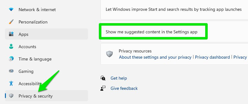 在“设置”应用中禁用广告