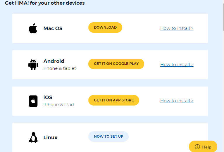 HMA VPN untuk semua platform