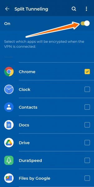 split tunneling- pilih aplikasi di HMA VPN android