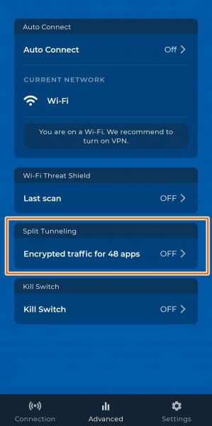 split tunneling HMA android