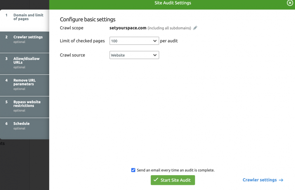 faceți modificările necesare și începeți auditul