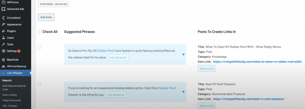 link-uri interne sugerate pentru postare