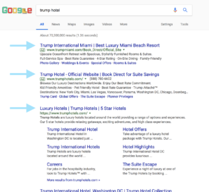 Trump için ekranın üst kısmında SERP