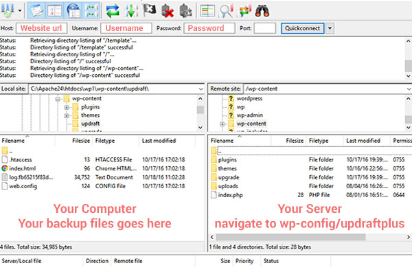 バックアップWebサイトはftpを使用してバックアップを復元します