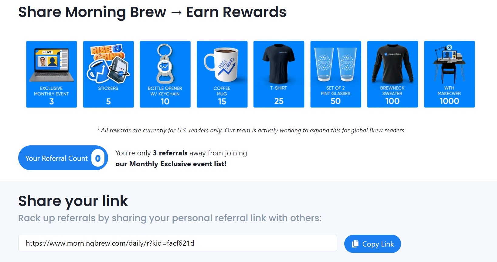 Zrzut ekranu strony internetowej z nagrodami marketingowymi z rekomendacji Morning Brew