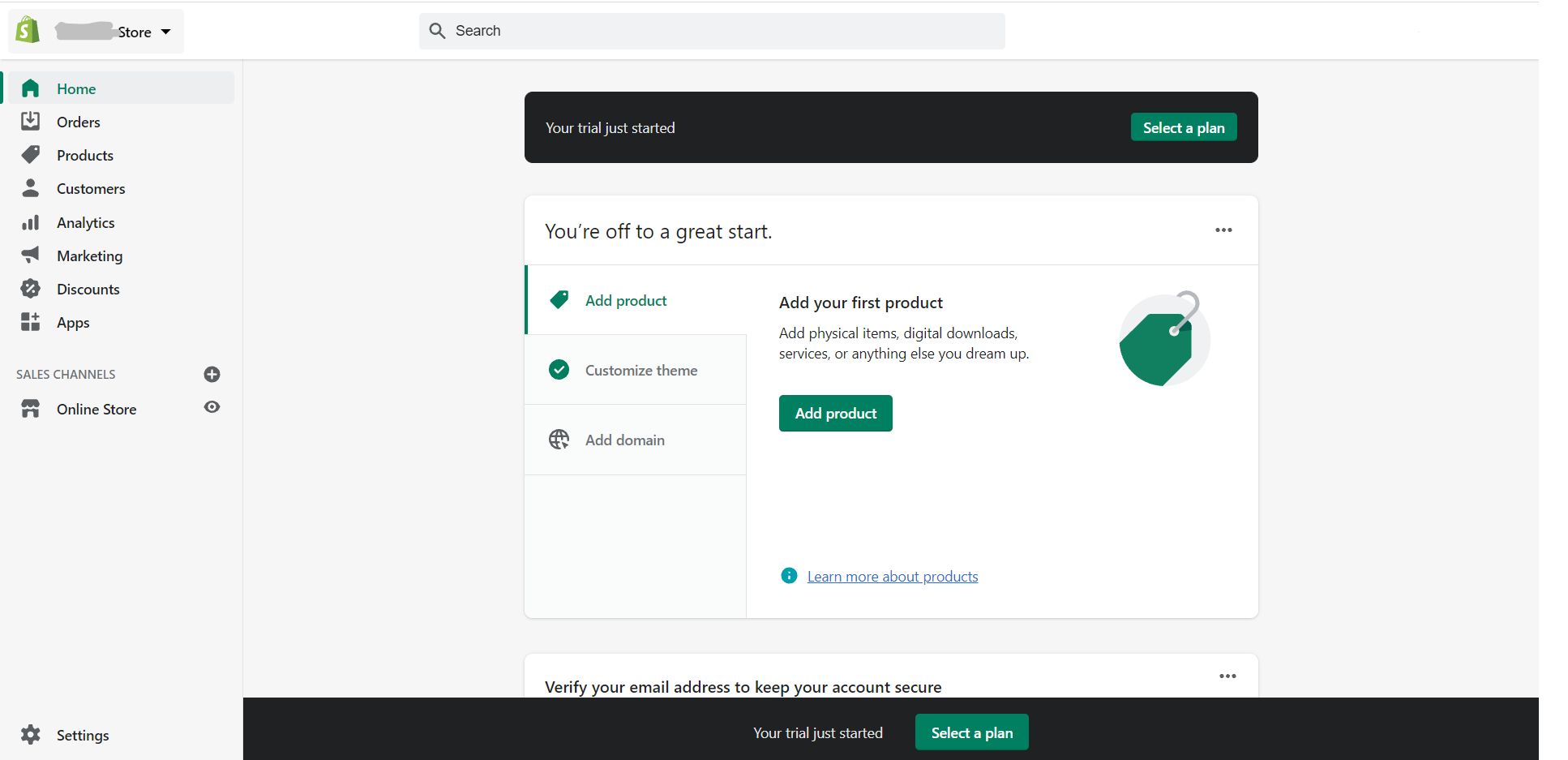 Tabloul de bord Shopify