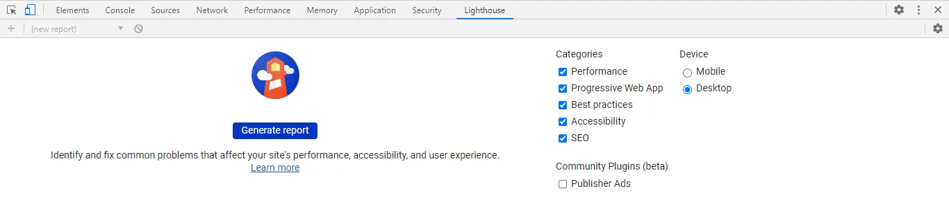 什么是 Google Lighthouse 以及为什么要使用它 10 Create a report in Google Lighthouse