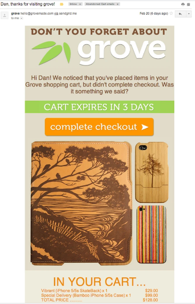 废弃的购物车电子邮件