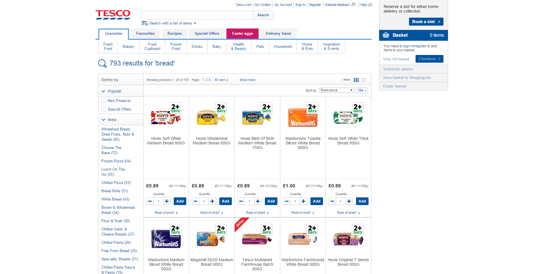 خبز Tesco ، كيفية تصميم العديد من CTAs ، التجارة الإلكترونية