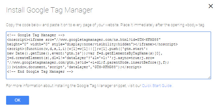 Código do Gerenciador de tags do Google