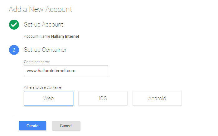 O Gerenciador de tags do Google cria uma conta