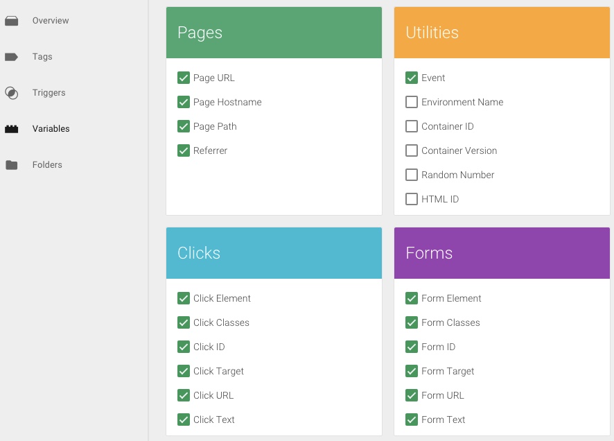 gerenciador de tags de variáveis integradas