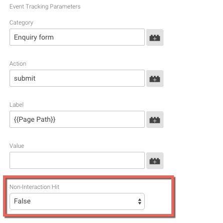 parâmetro de hit de não interação gerenciador de tags do google
