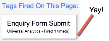 tags disparadas teste de modo de depuração
