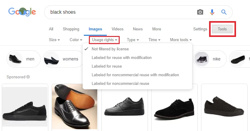 drepturi de utilizare a căutării de imagini google