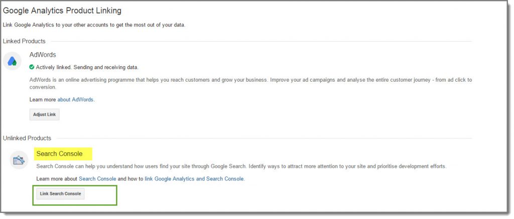 consolă de căutare link