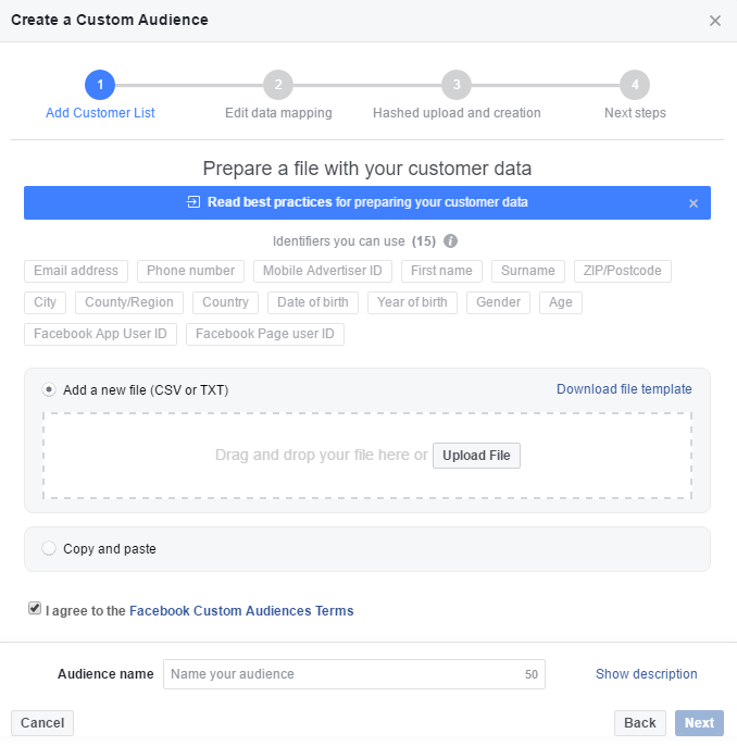 unggah daftar audiens