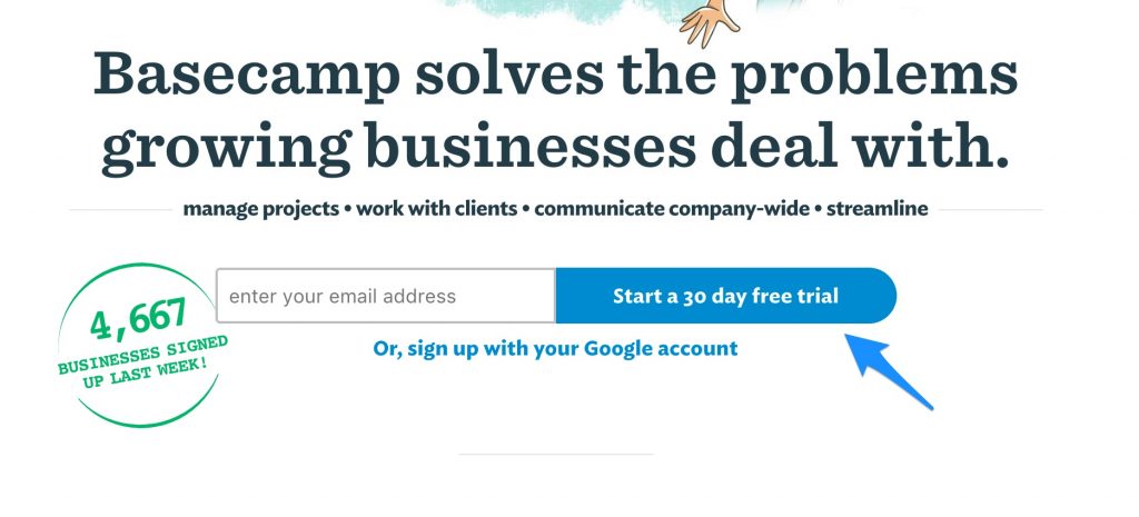 ตัวอย่างภาษาของปุ่มที่ใช้งานบนโฮมเพจ Basecamp