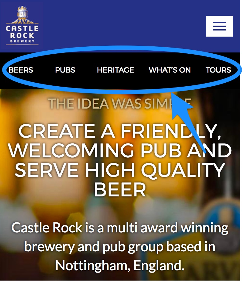 การนำทางบนมือถือบนเว็บไซต์ Castle Rock Brewery