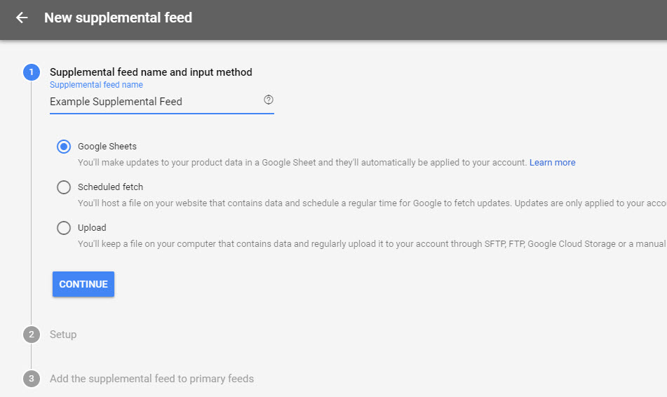 Adicionar um feed suplementar no Google Merchant Center