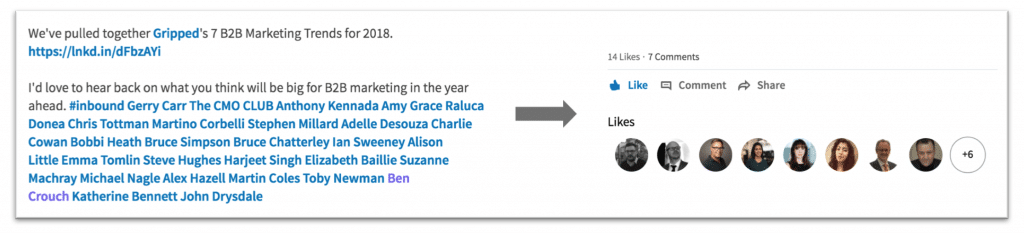 他の人にタグを付けると、視聴者があなたの記事に関与する可能性が高くなります
