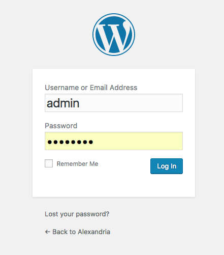 默認 WordPress 登錄屏幕