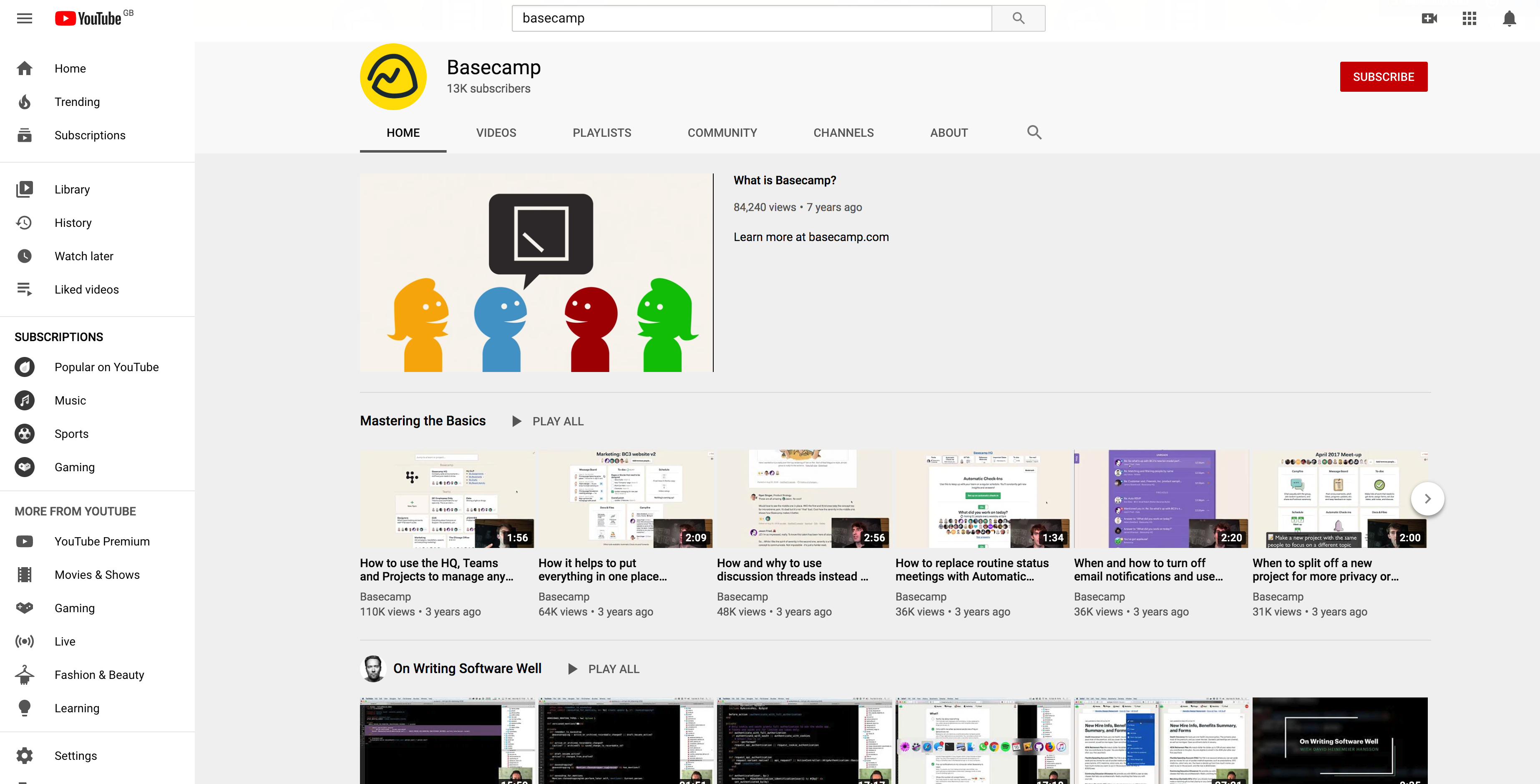 Profil Basecamp na Youtube