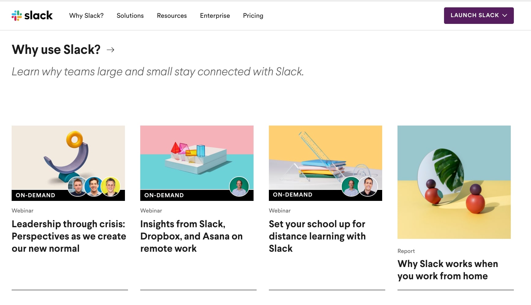 Pagina de resurse de conținut Slack