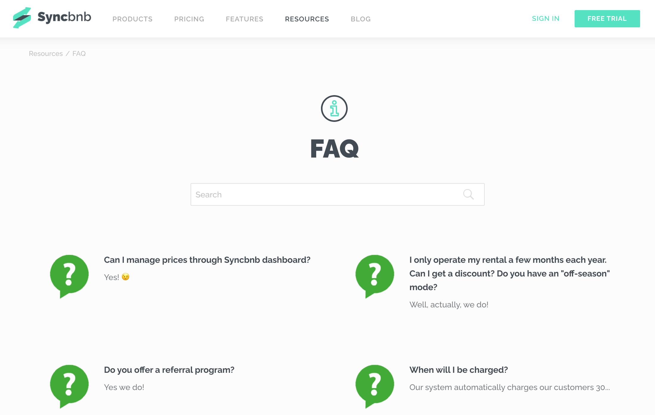 SyncbnbのFAQページ