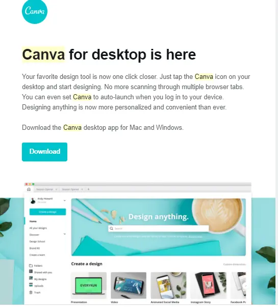 Canva 产品更新电子邮件
