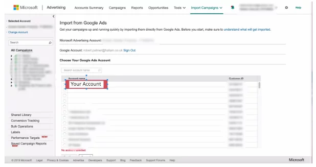 متابعة حساب Google Advertising Microsoft