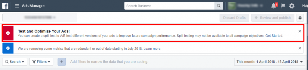 AB split testowanie nowość na Facebooku