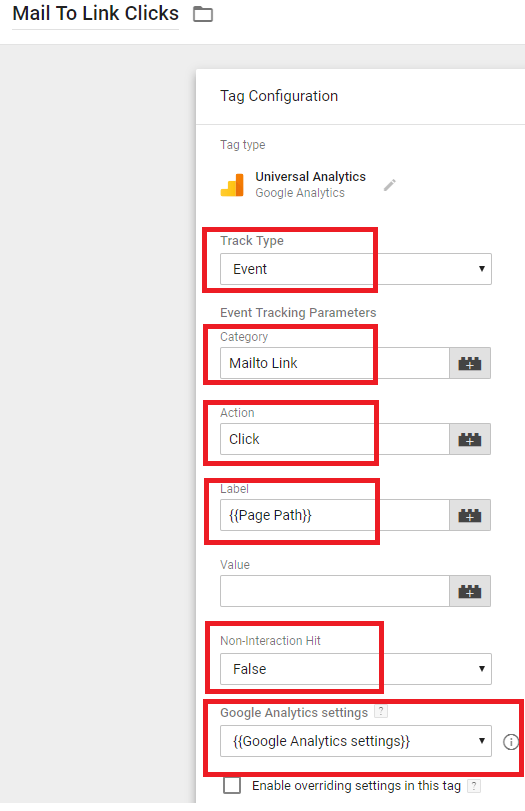 tag manager - konfiguracja tagów do mierzenia kliknięć linków mailto jako zdarzenia w analityce