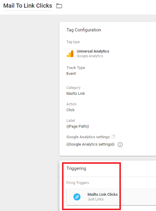 menedżer tagów - skonfigurowano pocztę do śledzenia tagu i wyzwalacza