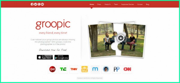 Captura de tela da página de destino do Groopic