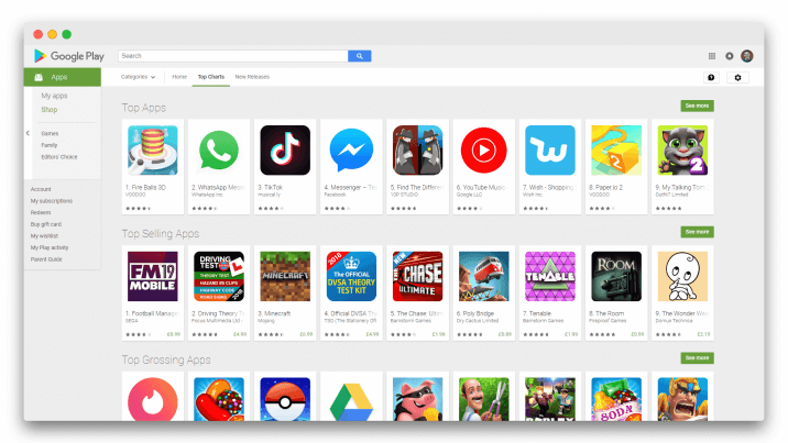 Aplicativos na Google Play Store