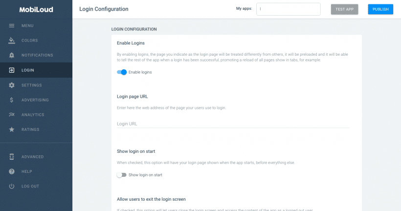 Configuração de login