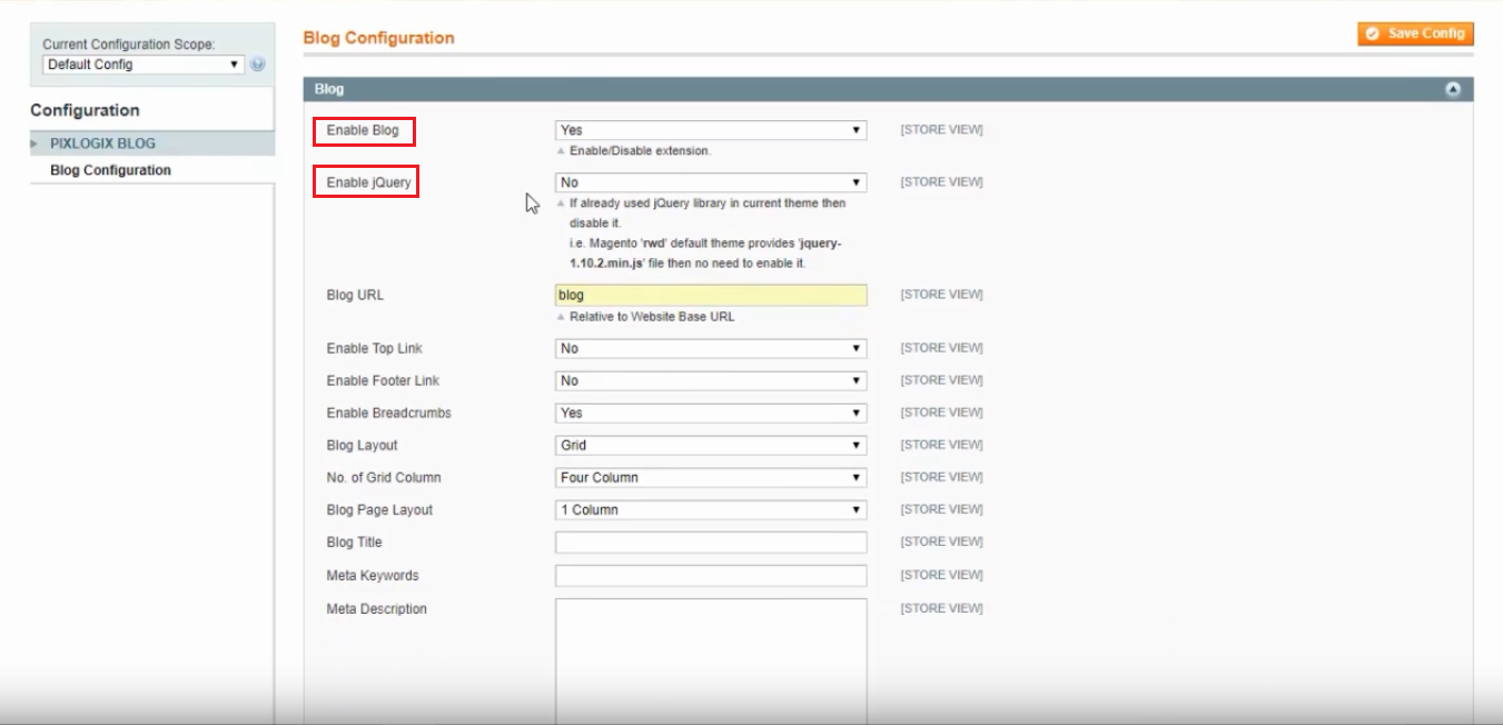 تمكين بلوق ، تعطيل jquery