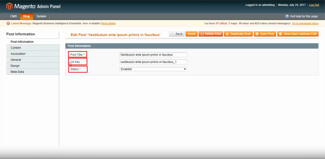 عنوان الوظيفة وعنوان URL والحالة
