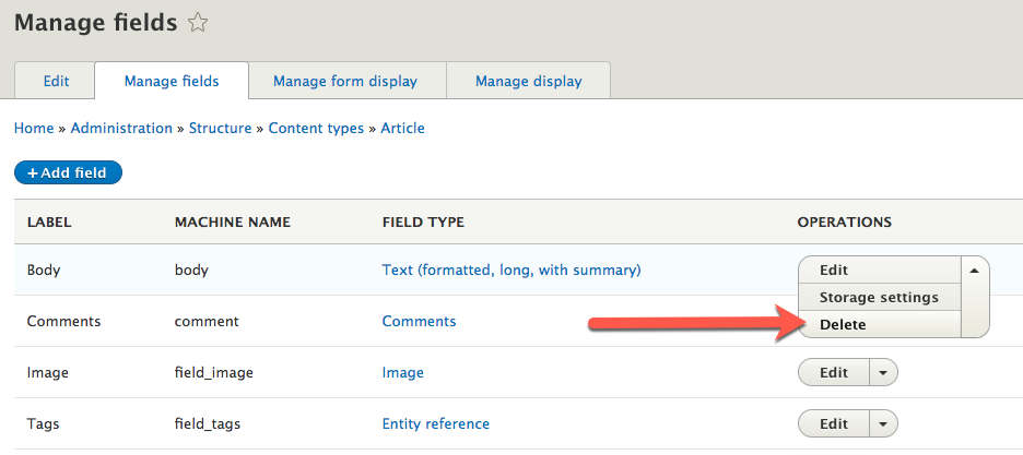 supprimer la ligne à utiliser avec le module Drupal Paragaphs