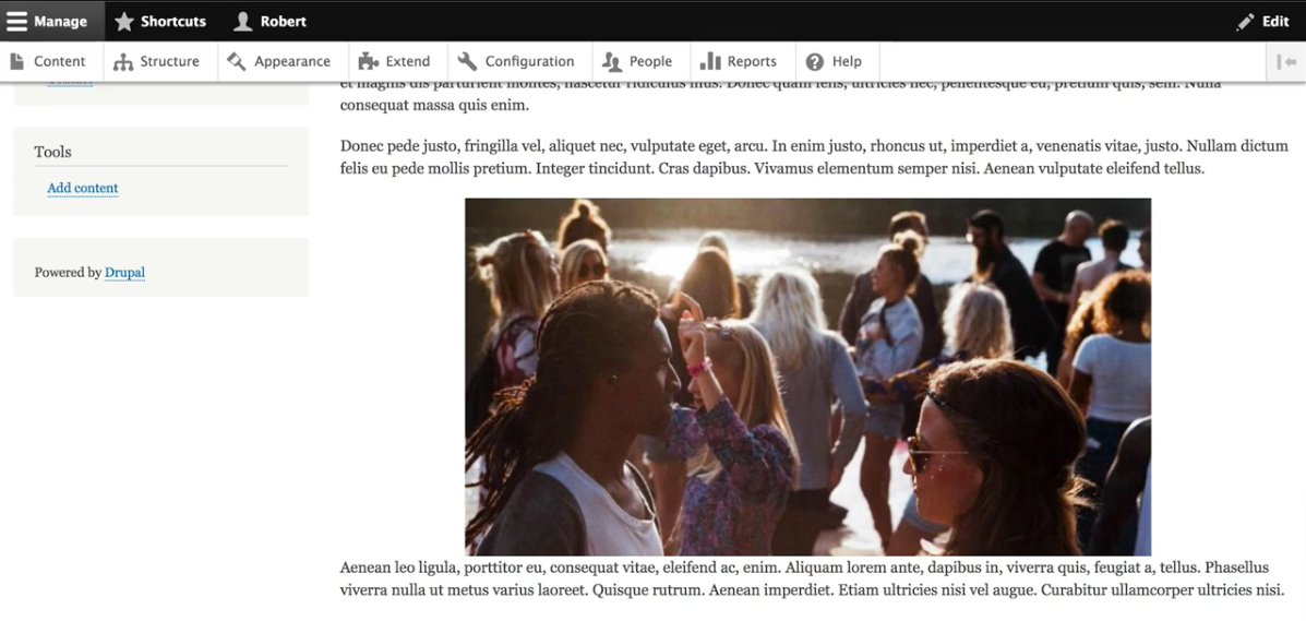 paragraphes drupal image alignée au centre