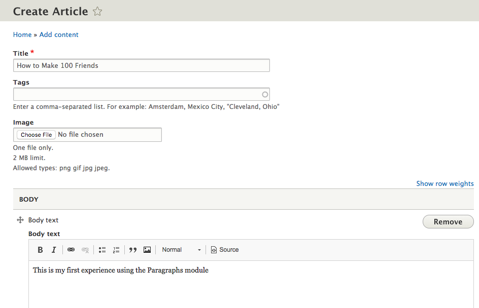 en utilisant le module Drupal Paragraphs