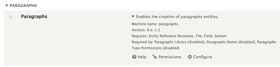 Installation du module Drupal Paragraphs