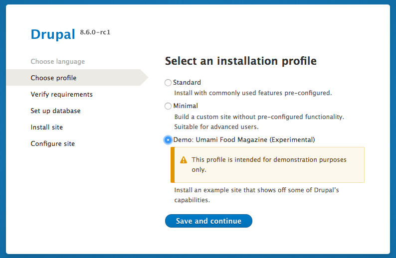 choisir umami dans Drupal 8.6
