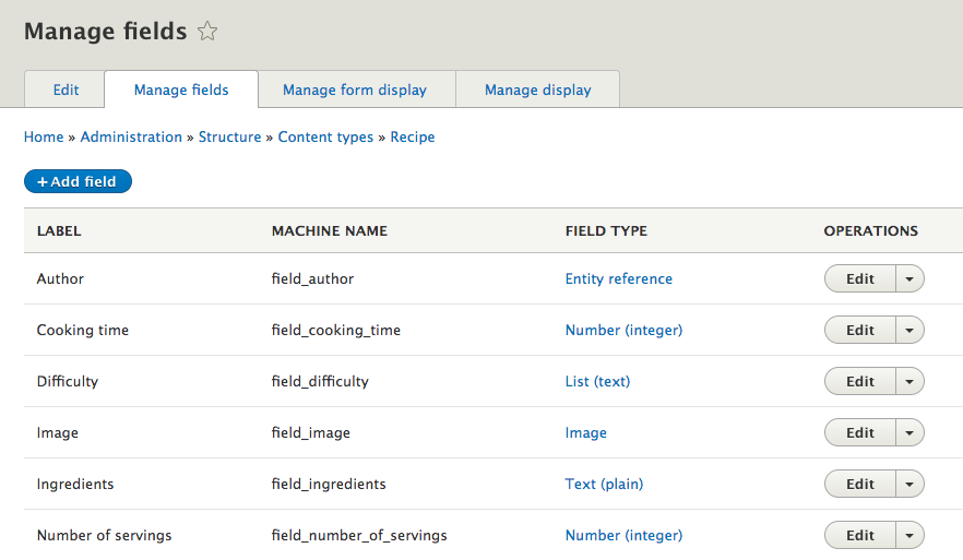 type de contenu umami dans Drupal 8.6