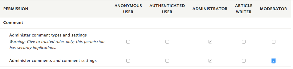 Drupal crée un modérateur