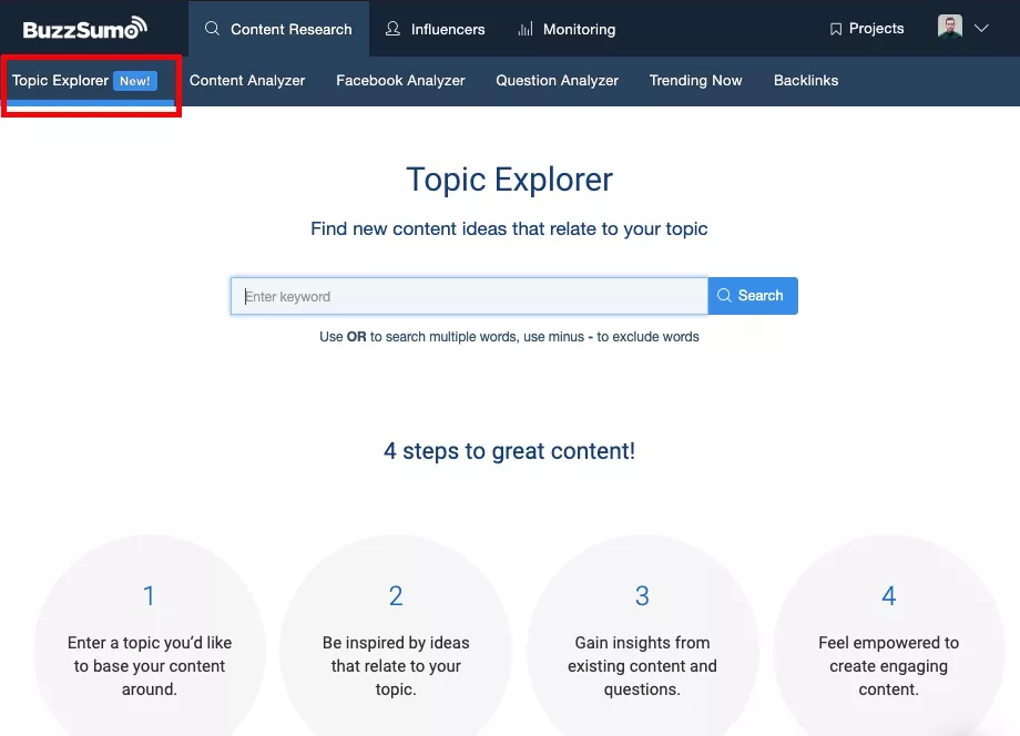 strumento di esplorazione di buzzsumo