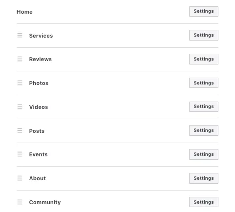 Facebook 비즈니스 페이지 탭
