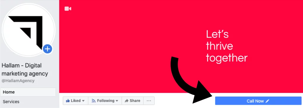 Hallam Facebook 비즈니스 페이지 클릭 유도문안