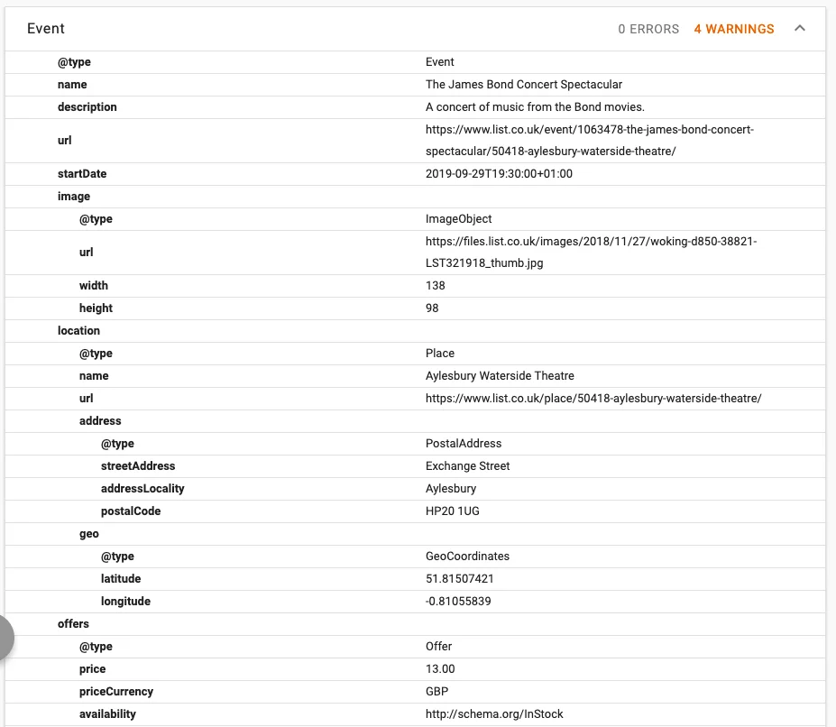 ตัวอย่างสคีมาเหตุการณ์
